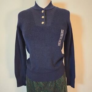 Uniqlo JW Anderson Military Knit Button Accent Sweater Top Navy XS New